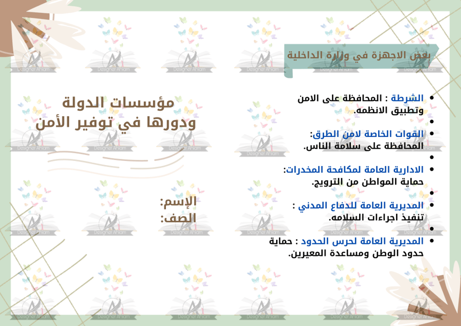 مطوية مؤسسات الدولة الصف خامس ابتدائي