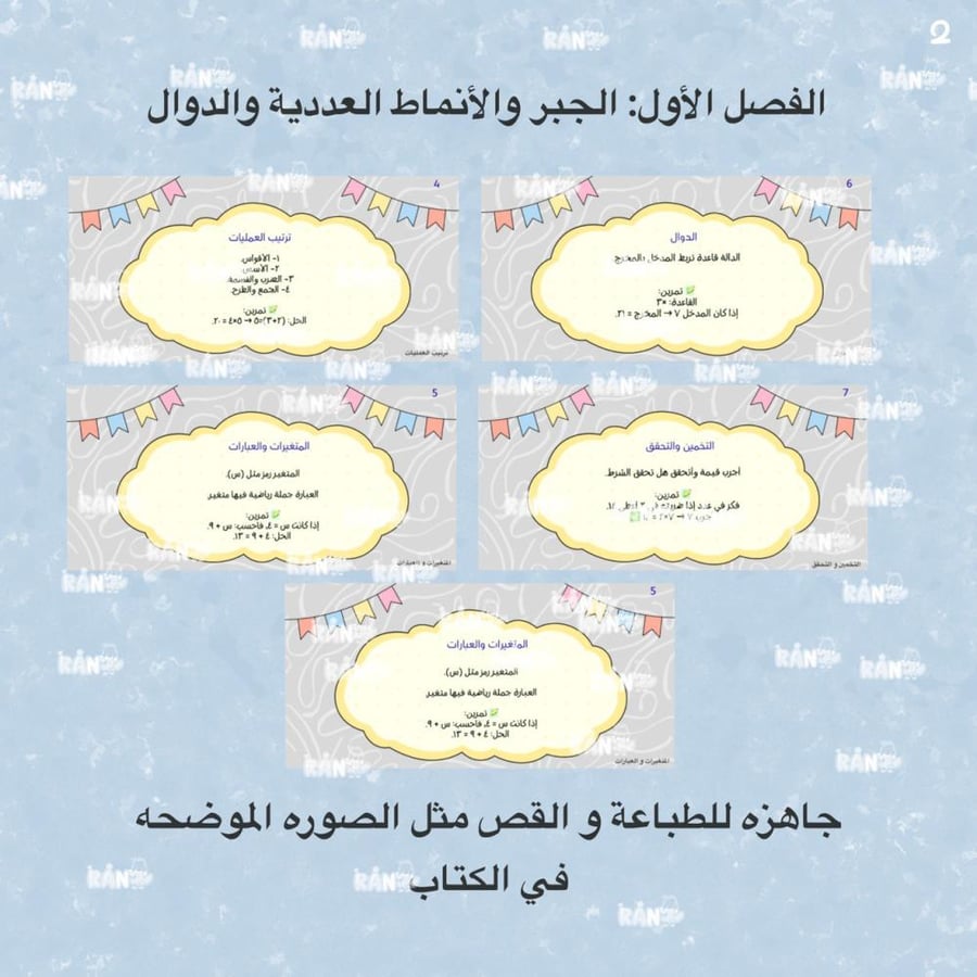 مطوية الجبر والأنماط العددية والدوال مادة ( رياضيات ) سادس