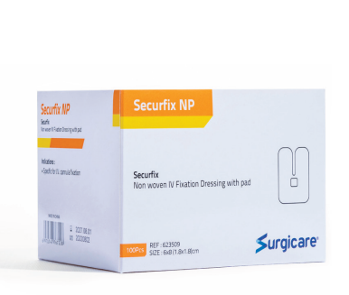 مثبت وريدي غير منسوج مع شق وضماد مقاس 8 * 6 رقم 623509 Securfix NP