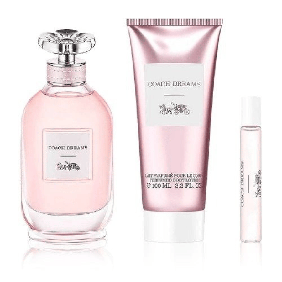 طقم كوتش دريمز او دو بارفيوم (عطر 90مل+بودي لوشن 100مل+عينة للشنطة 7.5ملCoach Dreams Eau de Parfum set (perfume 90 ml + body lotion 100 ml + sample bag 7.5 ml)