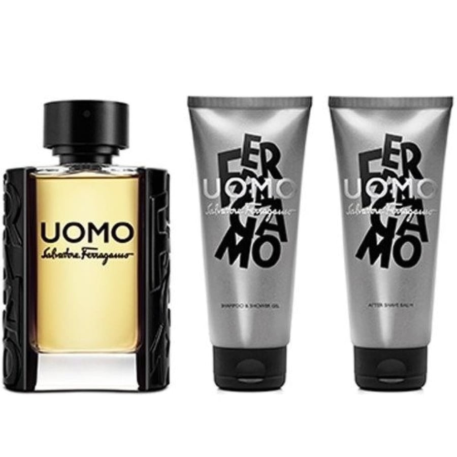 طقم سلفاتور فيرغامو اومو او دو تواليت (عطر100مل+افترشف100مل+شاورجل100مل)Salvatore Ferragamo Uomo Eau de Toilette Set (Perfume 100ml + Sip 100ml + Showergel 100ml)