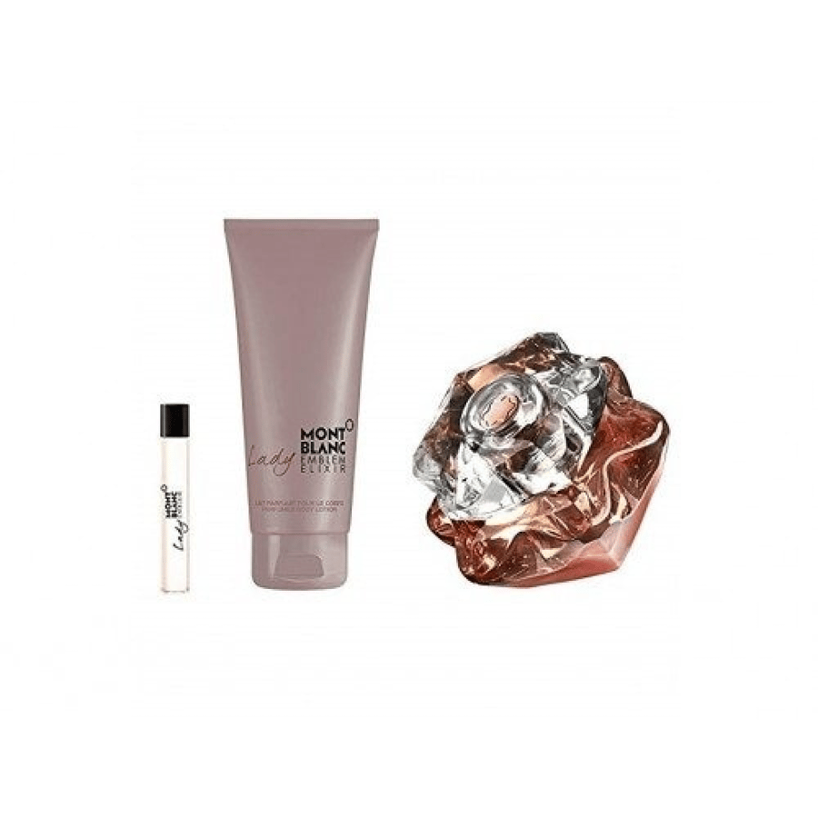 طقم مونت بلانك ليدي امبليم الكسير بارفيوم (عطر 75مل+بودي لوشن 100مل+عينة للشنطة 7.5ملMont Blanc Legend Night Parfum Set (Perfume 100ml + Showergel 100ml + Sip 100ml))