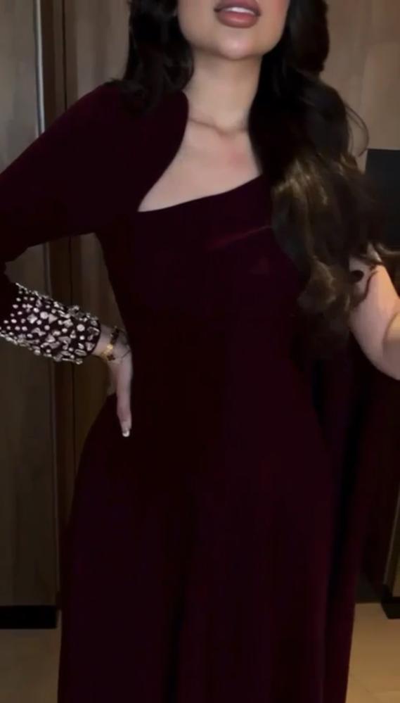 Maroon velvet dress with shawl