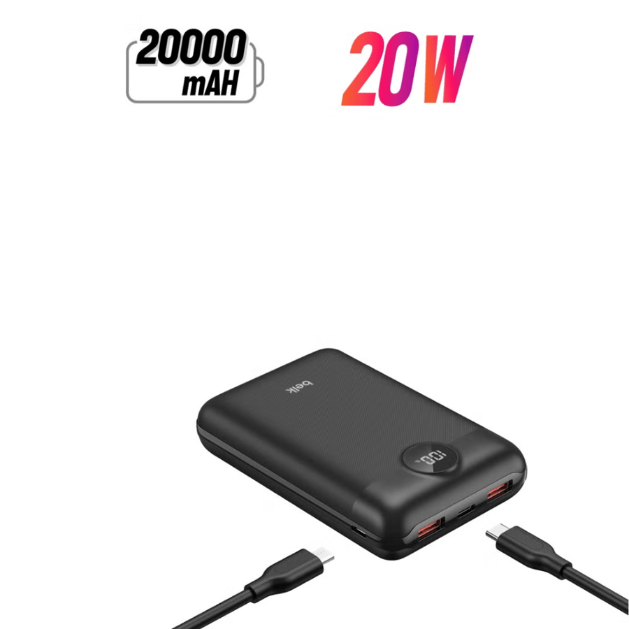 بيلك باور بانك – شاحن متنقل ذكي بقدرة 20000 مللي أمبير و20 واط PD مع شاشة LED Belk Power Bank – 20000mAh Smart Portable Charger, 20W PD with LED Disp