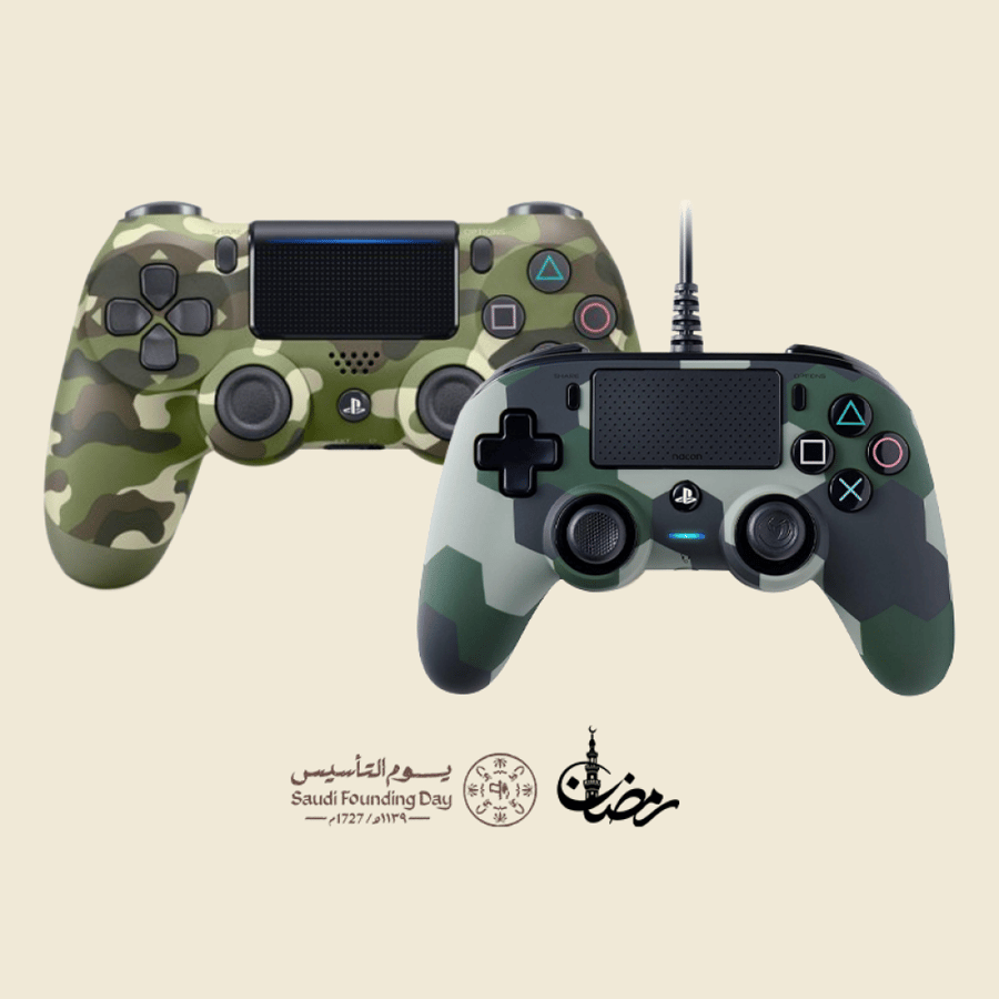 يد سوني 4 أصلية أخضر مموه DualShock 4 + كنترول Nacon أخضر مموه مرخص من سوني | أذرع تحكم بلايستيشن 4 PS4
