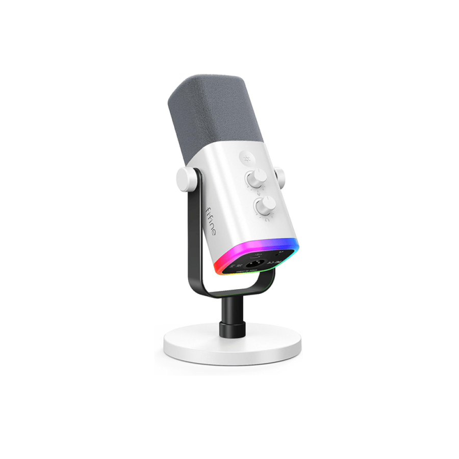 مايك Fifine AM8 ديناميكي أبيض XLR/USB | عزل صوت + RGB | للبي سي و PS5