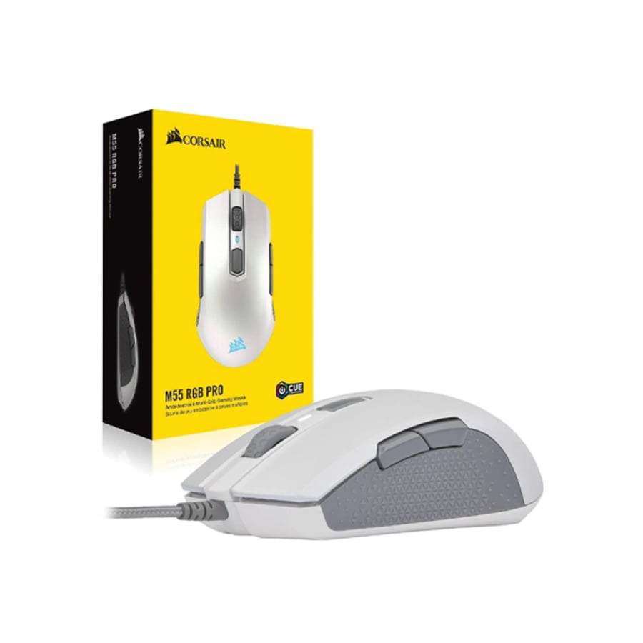 Corsair M55 RGB Pro Wired Ambidextrous Multi-Grip Gaming Mouse - 12,400 DPI Adjustable Sensor - - White