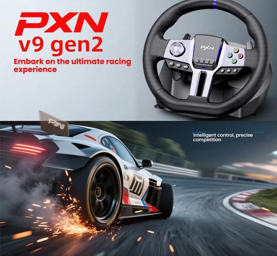 دركسون PXN V9 Gen2 Racing Wheel مع Force Feedback | مقود سباقات احترافي لأجهزة PS4 وXbox وPC