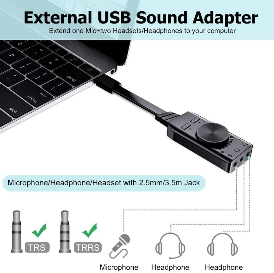 USB Sound Card Adapter BENGOO 7.1 Channel External Audio Adapter Stereo Sound Card Converter 3.5mm AUX Microphone Jack for Gaming Headset Earphone PS4 Laptop Desktop Windows Mac OS Linux, Plug Play