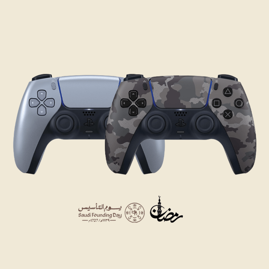 كنترول بلايستيشن 5 Grey Camo + يد DualSense فضة ستيرلينج لاسلكية أصلية | أذرع تحكم PS5 بتصميم فاخر