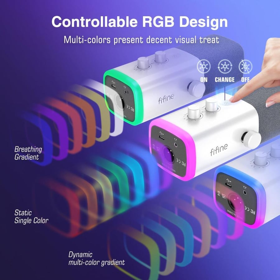 مايك Fifine AM8 ديناميكي أبيض XLR/USB | عزل صوت + RGB | للبي سي و PS5