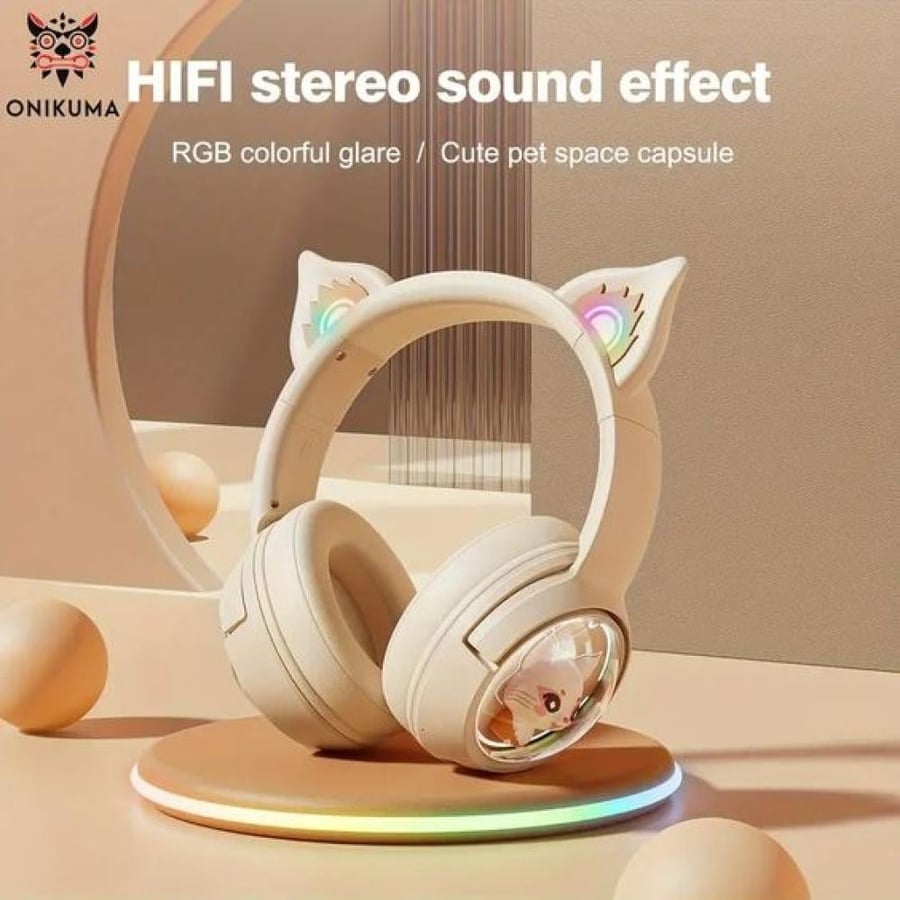 سماعة رأس ONIKUMA B5 RGB Cat Ear اللاسلكية للألعاب بتقنية البلوتوث