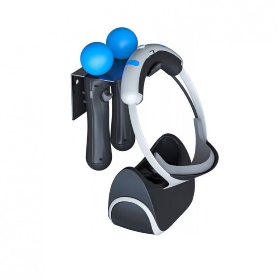 ستناد جداري للفي ار سوني 4 - Skywin PSVR Wall Mount - Adhesive Space Saving PS4 VR Headset Wall Mount Also Holds Move Controllers - VR Mount Organizes VR Headset PS4 and PS4 VR Accessories, Convenient Access Anytime