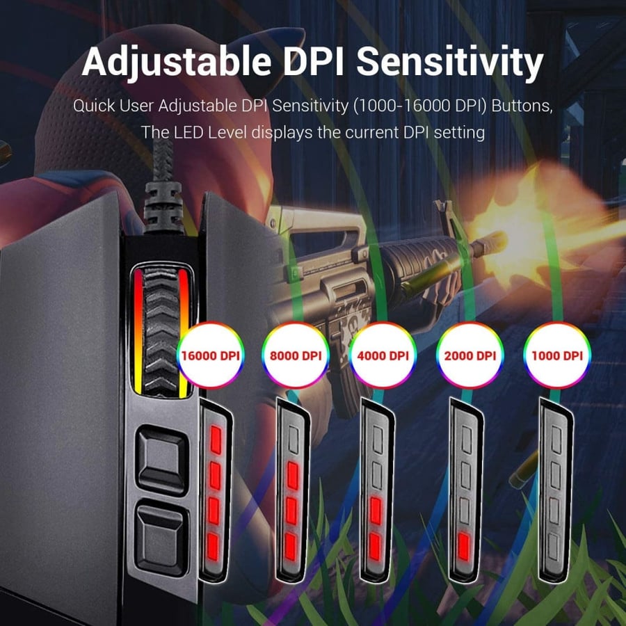 ماوس Redragon M801 RGB - دقة 16,000 DPI وإضاءة RGB لأداء ألعاب احترافي