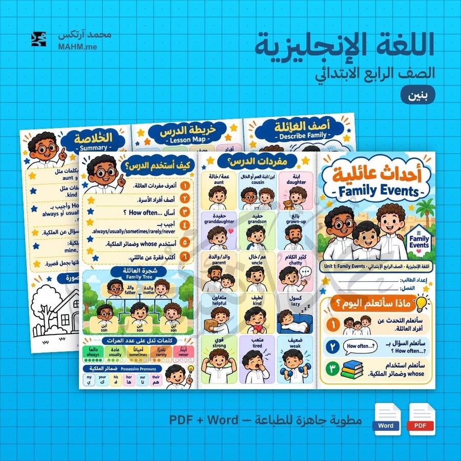 مطوية درس Family Events اللغة الإنجليزية الصف الرابع الابتدائي بنين