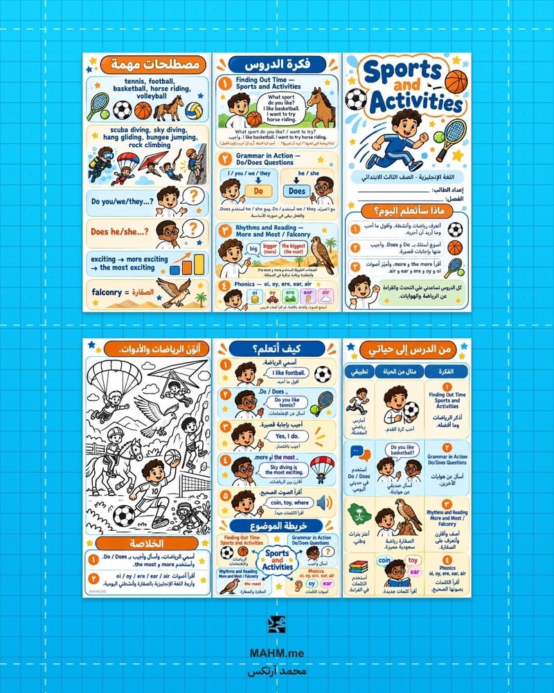 مطوية درس Sports and Activities اللغة الإنجليزية الصف الثالث
