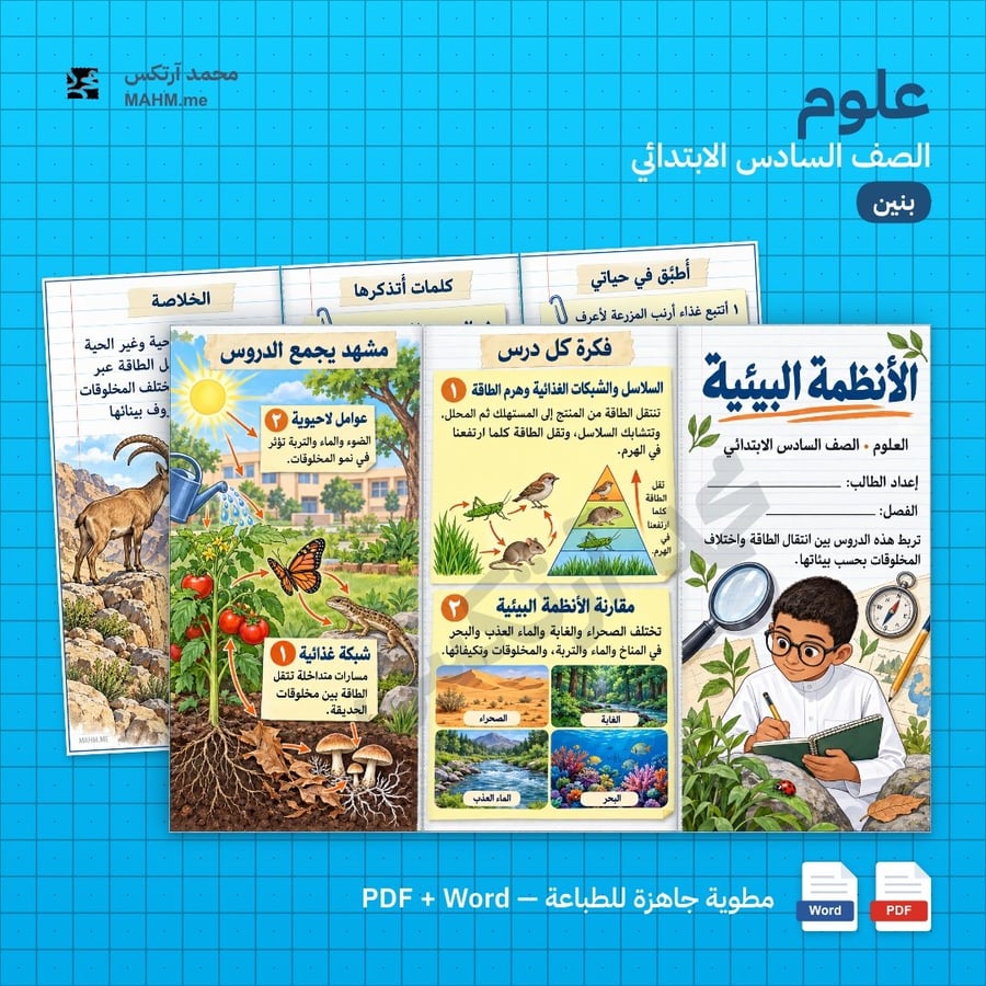 مطوية درس الأنظمة البيئية العلوم الصف السادس الابتدائي بنين