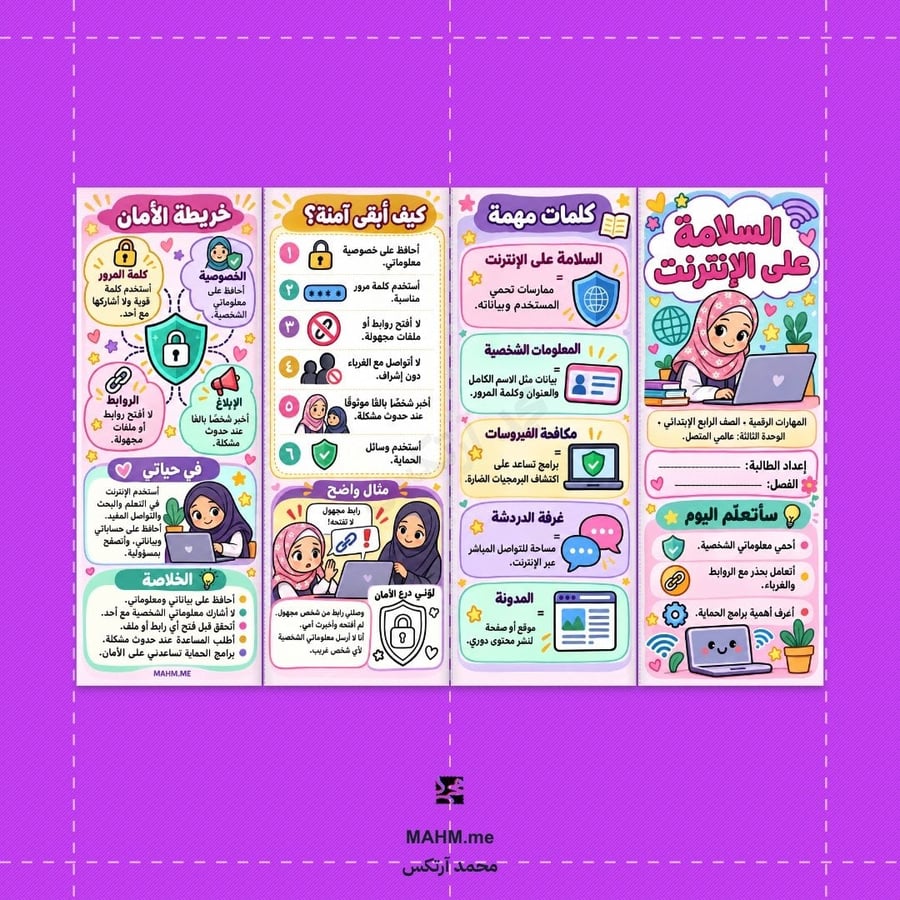 مطوية درس السلامة على الإنترنت المهارات الرقمية الصف الرابع الابتدائي