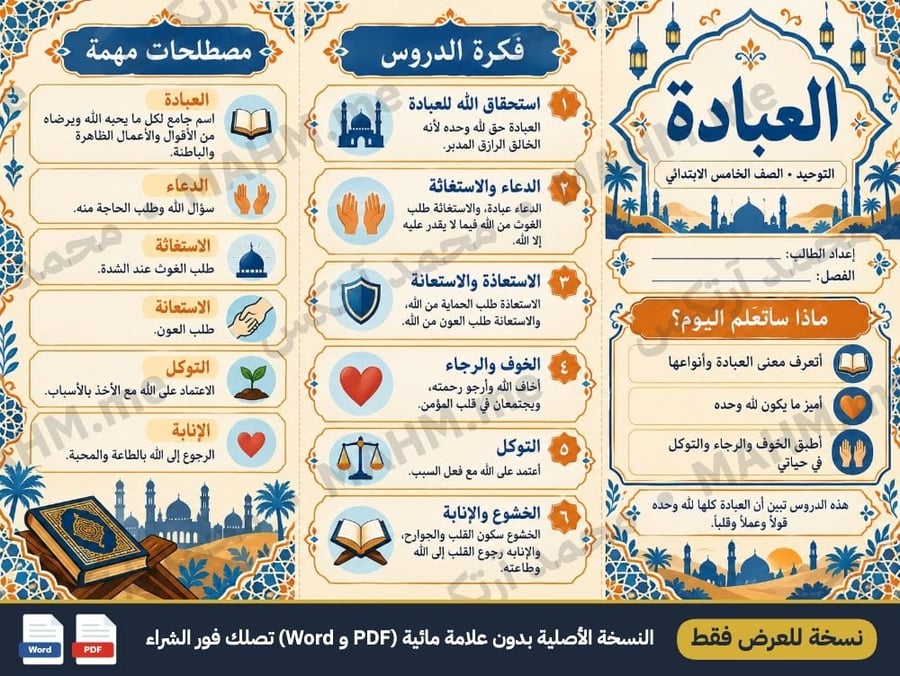 مطوية درس العبادة الدراسات الإسلامية الصف الخامس الابتدائي بنين صورة 2