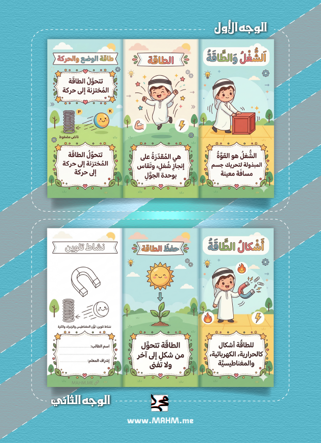 مطوية الشغل والطاقة علوم خامس ابتدائي بنين