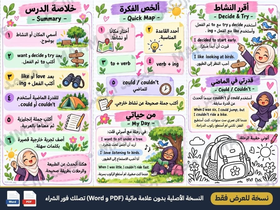 مطوية درس Outdoor Fun اللغة الإنجليزية الصف الرابع الابتدائي بنات
