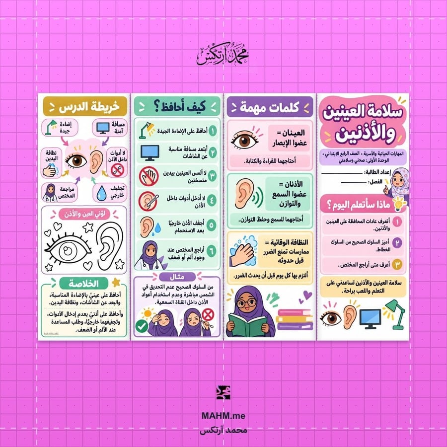 مطوية درس سلامة العينين والأذنين المهارات الحياتية والأسرية الصف