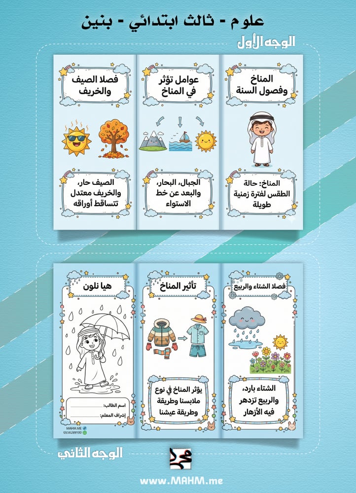 مطوية "المناخ و فصول السنة! " الشاملة والممتعة (نسخة البنين) ☀️️