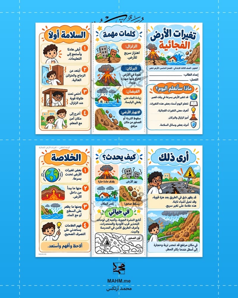 مطوية درس تغيرات الأرض الفجائية - العلوم