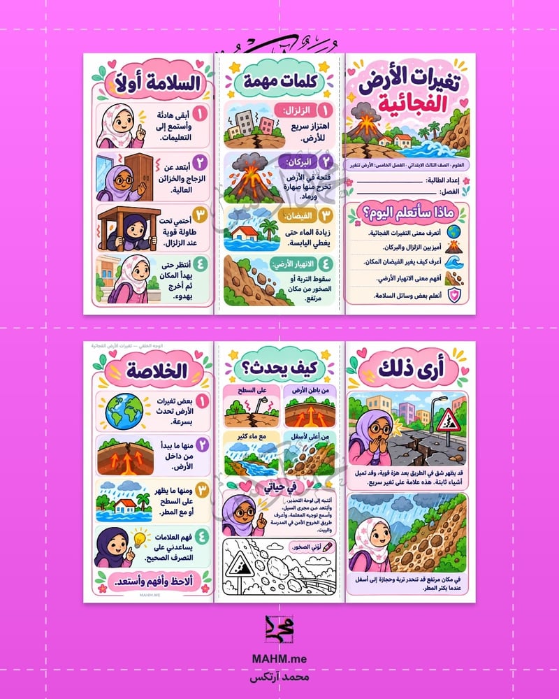 مطوية درس تغيرات الأرض الفجائية - العلوم -بنات