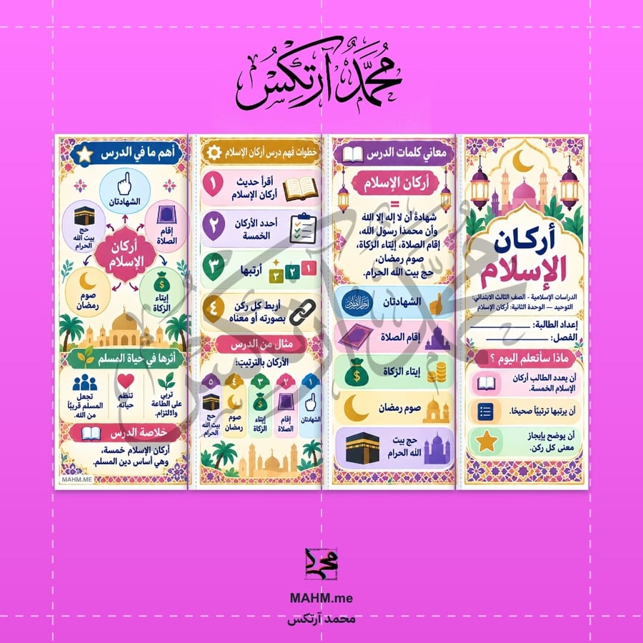 مطوية أركان الإسلام - ثالث ابتدائي بنات