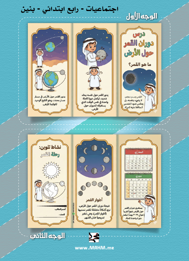 مطوية "دوران القمر حول الأرض" – رحلة استكشافية ممتعة لأبطالنا المبدعين!