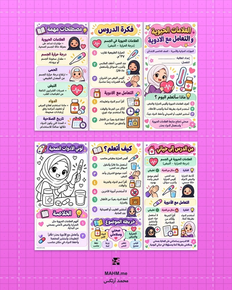 مطوية درس العلامات الحيوية والتعامل مع الأدوية المهارات الحياتية