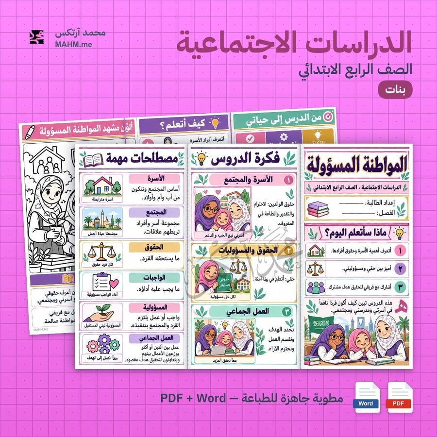 مطوية درس المواطنة المسؤولة الوحدة السادسة الأسرة والمجتمع الحقوق