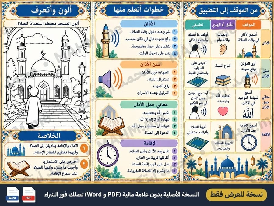 مطوية درس الأذان والإقامة الفقه الصف الخامس الابتدائي بنين صورة 3