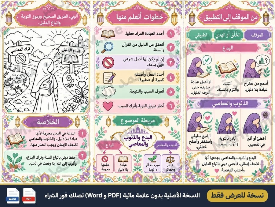 مطوية درس البدع والذنوب والمعاصي التوحيد الصف السادس الابتدائي بنات