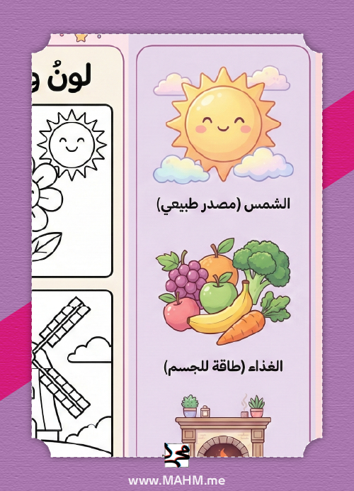 مطوية "لون وتعلّم" لدرس الطاقة والحرارة (نسخة البنات) – إبداع ومعرفة في ورقة واحدة!