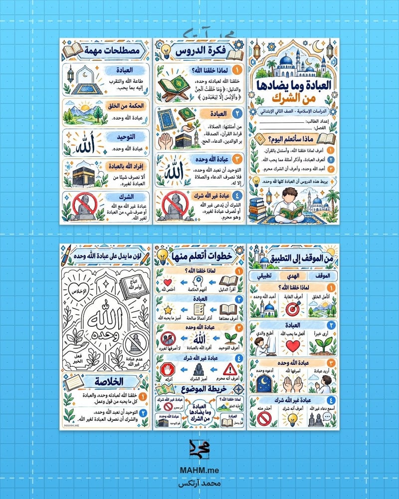 مطوية درس العبادة وما يضادها من الشرك الدراسات الإسلامية الصف الثاني