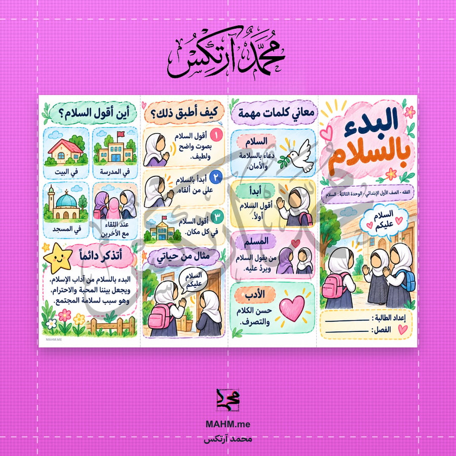 البدأ بالسلام - الفقه- أول ابتدائي بنات