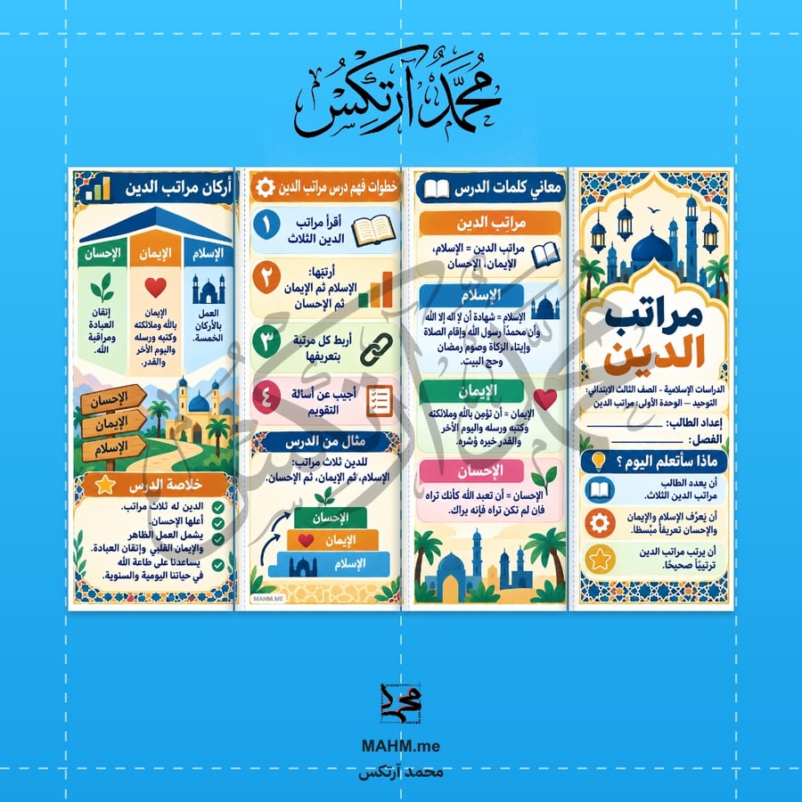 مطوية درس مراتب الدين - الثالث الابتدائي - بنين