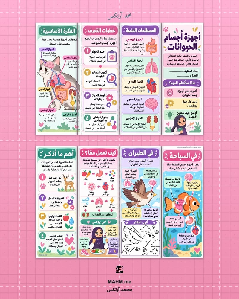 مطوية أجهزة أجسام الحيوانات - الصف الرابع الابتدائي - بنات
