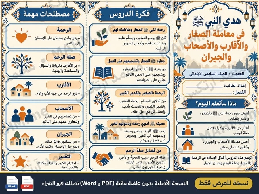 مطوية درس هدي النبي في معاملة الصغار والأقارب والأصحاب والجيران
