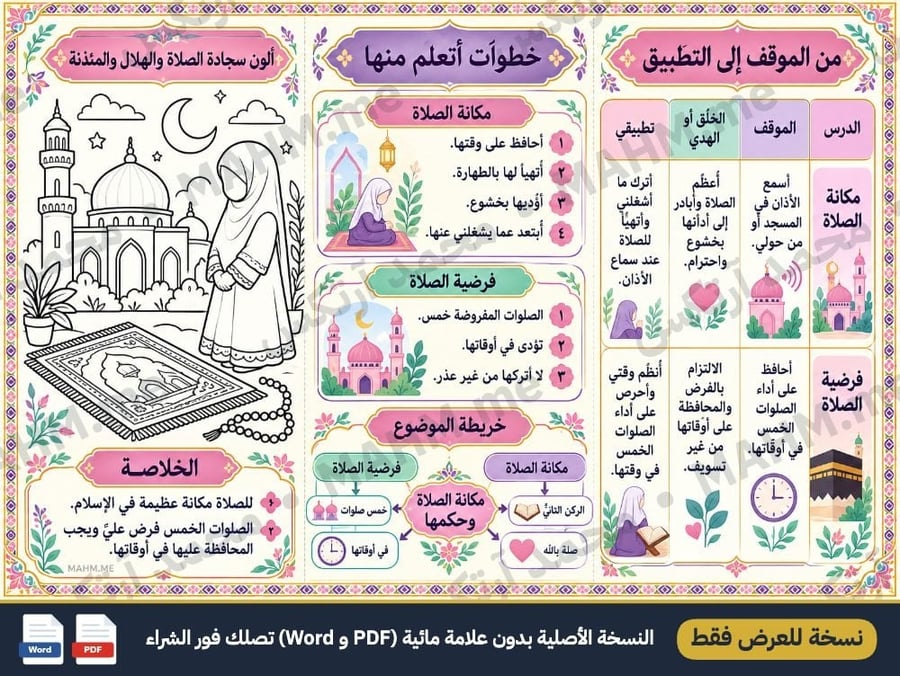 مطوية درس مكانة الصلاة وحكمها الدراسات الإسلامية الصف الخامس