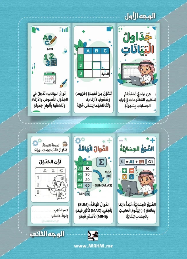 مطوية جداول البيانات خامس ابتدائي بنين - مهارات رقمية
