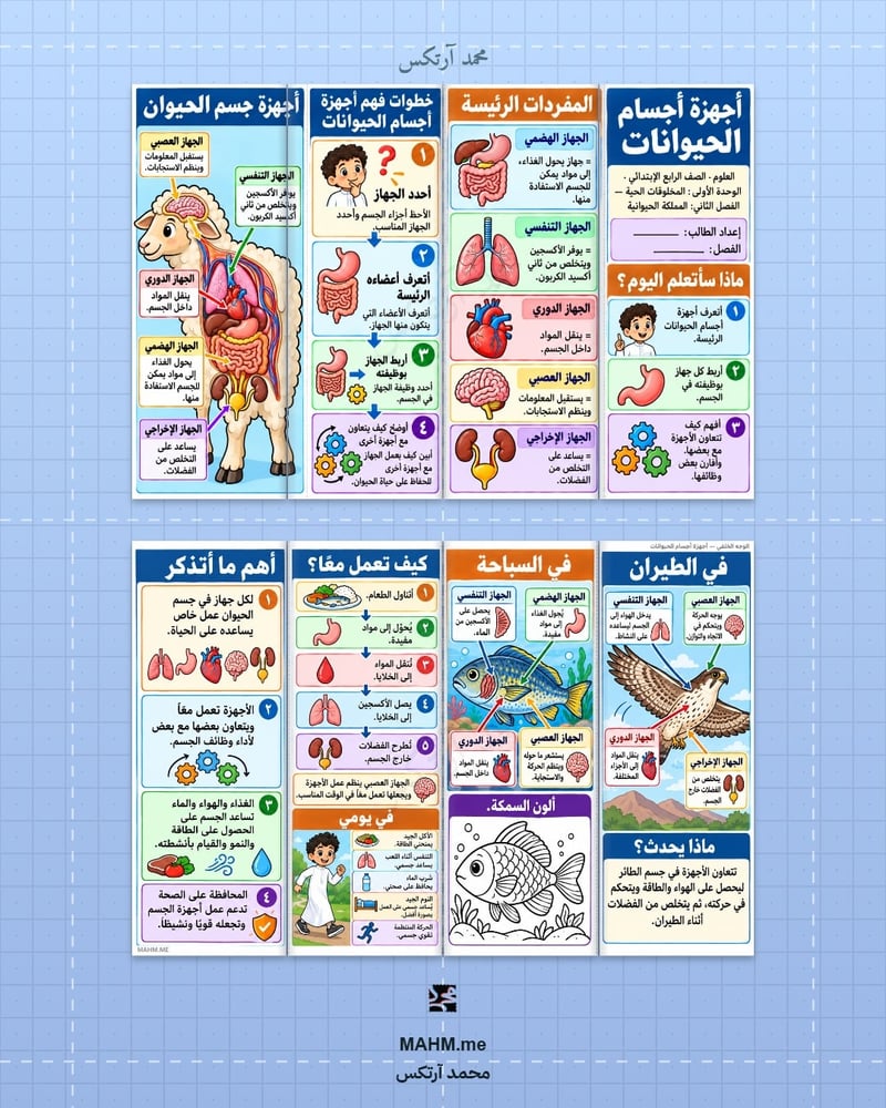 مطوية أجهزة أجسام الحيوانات - الصف الرابع الابتدائي - بنين