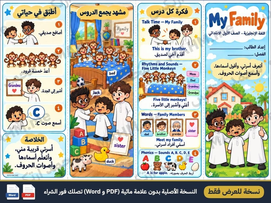 ورقة نشاط تلوين لدرس My Family اللغة الإنجليزية الصف الأول الابتدائي