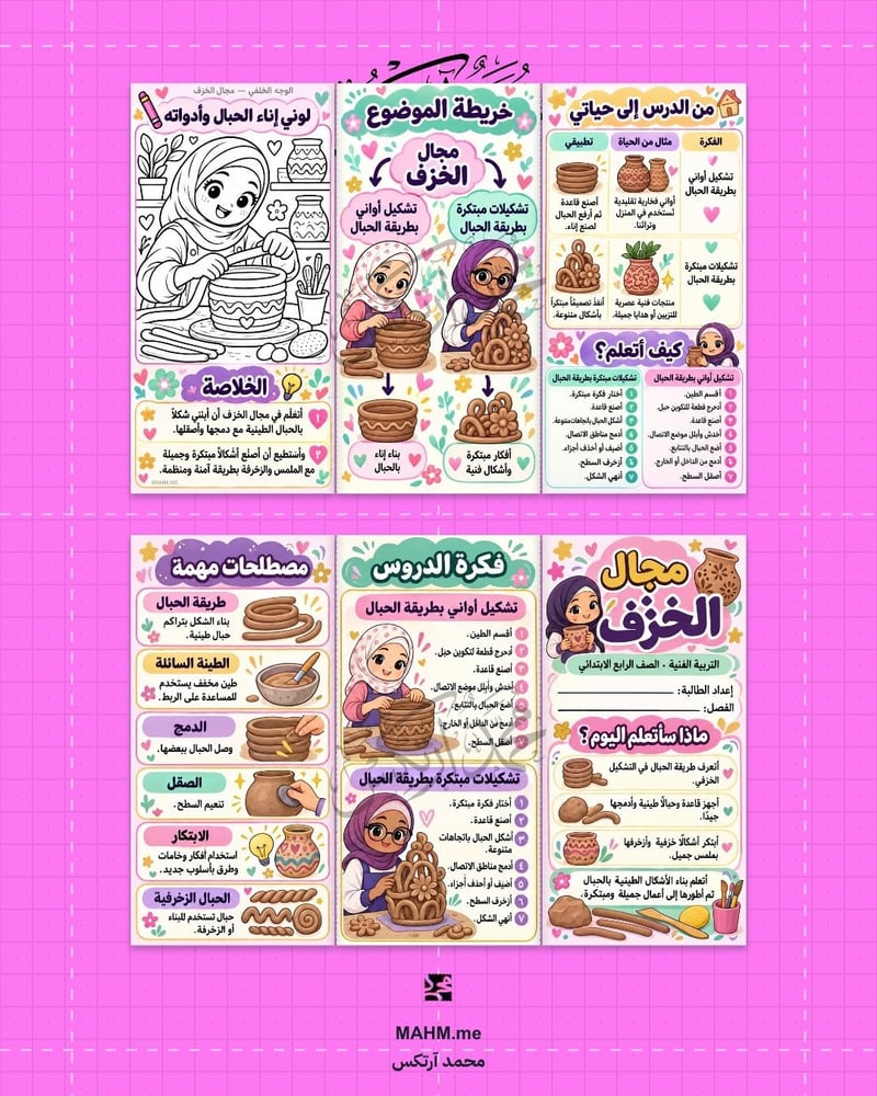 مطوية درس مجال الخزف التربية الفنية الصف الرابع الابتدائي بنات
