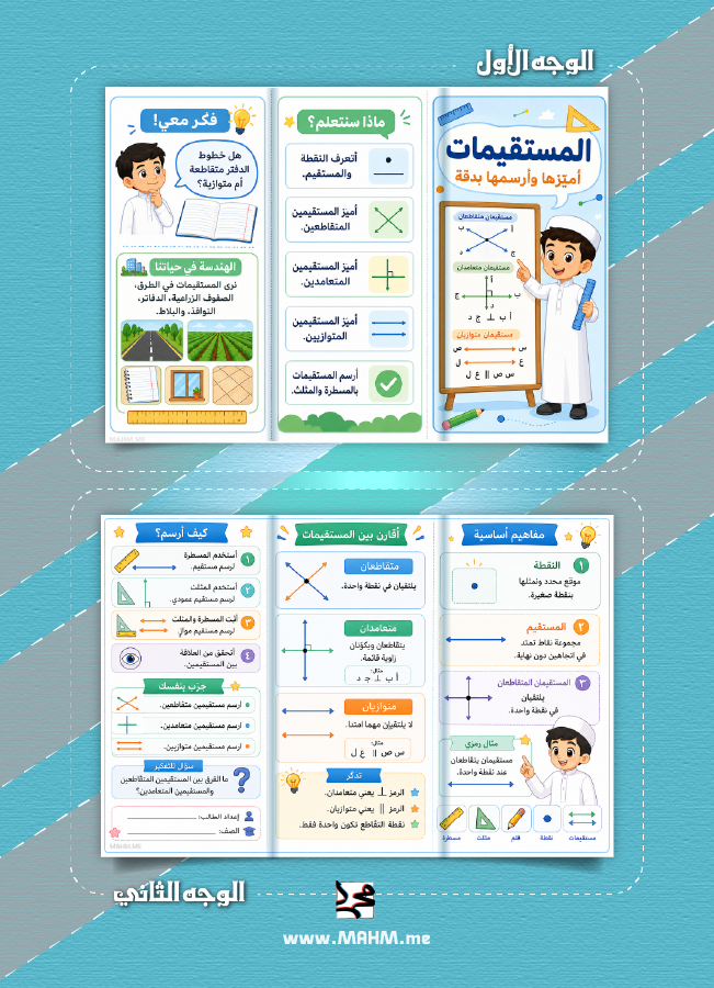 مطوية المستقيمات رابع ابتدائي رياضيات بنين وورد وPDF