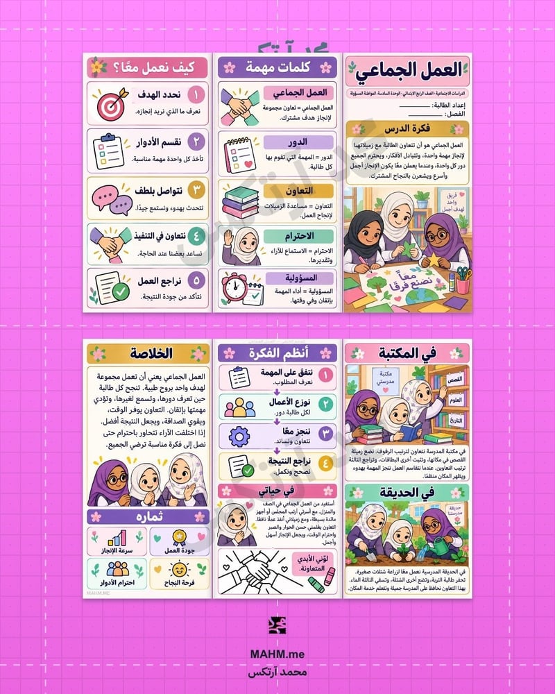 مطوية درس العمل الجماعي الدراسات الاجتماعية الصف الرابع الابتدائي بنات