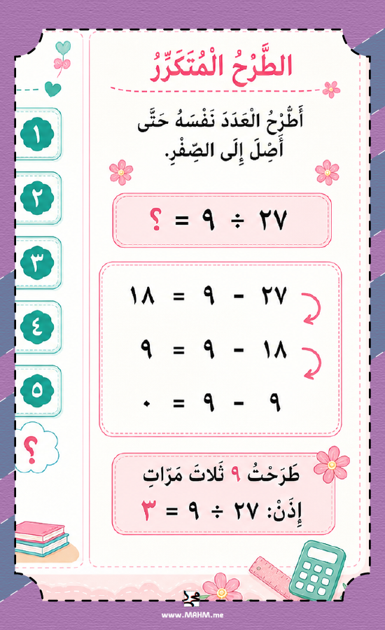 مطوية القسمة على ٨ وعلى ٩ ثالث ابتدائي بنات PDF تحميل مباشر