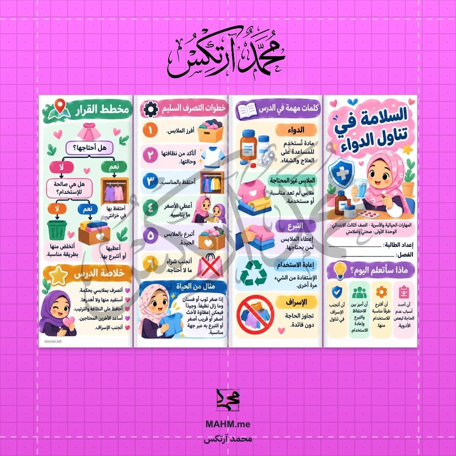 مطوية السلامة في تناول الدواء - ثالث ابتدائي بنات